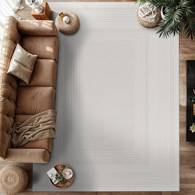 Micro Loop Indoor Rug White 5x7 Boho Geometric Neutral Area Rugs for Living Room Soft Luxury Modern Low and High Pile Durable Stain Resistant Non-Shedding Indoor Area Carpet 5 x 7