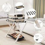 Fully Assembled 2 Pack Luggage Rack with Fabric Storage Shelf, 26.77" Bamboo Folding Luggage Rack for Guest Room, Luggage Stand Holder, Thickened Suitcase Stand Holds up to 165 Lbs, White