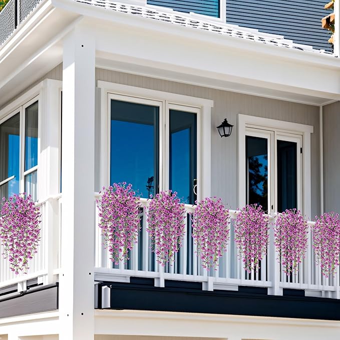 Artificial Hanging Flowers for Outdoors Fake Plants Decoration, 2 Packs Faux Silk Daisy Flower Realistic Outdoor Flowers UV Resistant Porch Patio Window Yard Indoor Spring Decor(Purple)