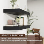 Venusmiles Floating Shelves for Wall, 30" W x 12" D x 2" H, 2 Pack of Long Wall Mounted Engineered Wood Shelves with Invisible Brackets for Living Room, Bedroom, Bathroom, Kitchen Decor, Black