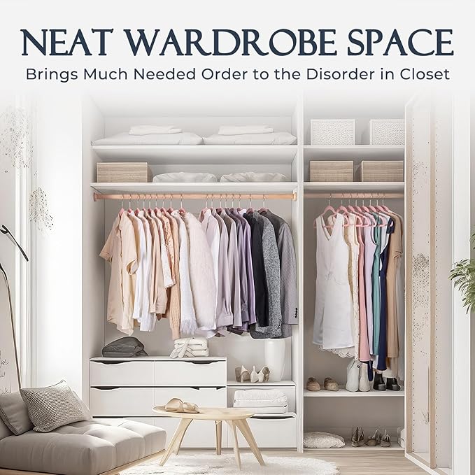 HOUSE DAY Lt Pink Velvet Hangers 60 Pack, Non Slip Clothes Felt Hanger Heavy Duty for Coat, Premium Slim Space Saving Suit Hangers for Closet Organizer, 360° Rotating Silver Hook
