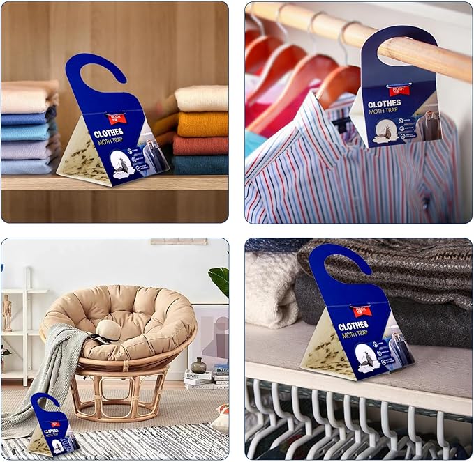 【𝐇𝐢𝐠𝐡𝐥𝐲 𝐄𝐟𝐟𝐞𝐜𝐭𝐢𝐯𝐞】 Clothes Moth Traps with Extra Strength Pheromone Attractant -NonToxic Sticky Glue for Closet and Carpets Bearing Webbing Moths, 6 Pack