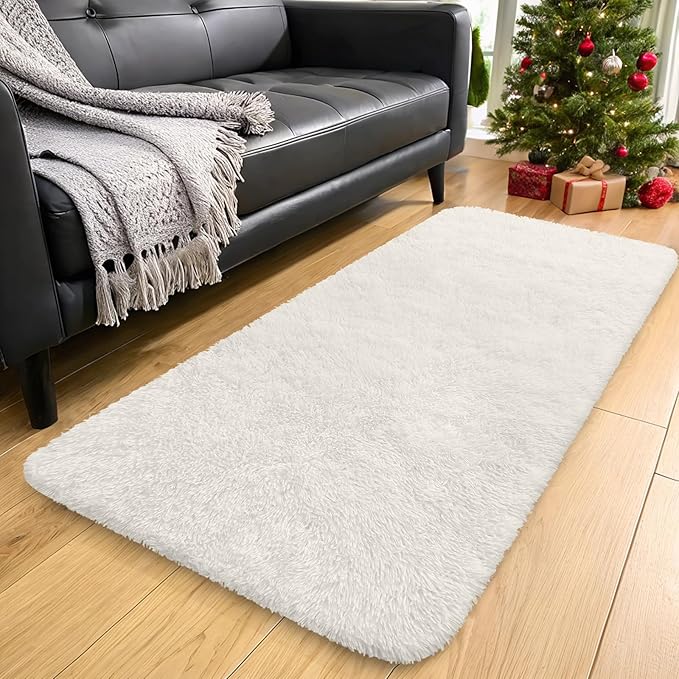OLANLY 2x7 Machine Washable Runner Rugs for Hallway, Soft Fluffy Shaggy Bedside Rugs for Bedroom, Living Room, Indoor Floor Carpet for Kids Girls and Boys, Nursery Rooms, Home Decor Aesthetic, Ivory