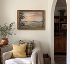 Vintage Gold Framed Wall Art Retro Fall Sunset Country Oil Painting Canvas Prints Watercolor Autumn Landscape Picture Rustic Farmhouse Soft Nature Poster Artwork for Living Room Bedroom, 16x24in