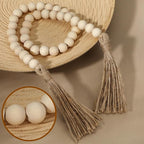 34in Farmhouse Wood Beads Garland with Tassels, Decorative Bead Home Decor Wooden Beads Garland Country Room Hanging for Wood Entryway Table, Shelf, Tray, Curtain Decor (Beige)