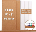 Cork Bulletin Board 17"x8" - 1/2" Thick Cork Board Tiles Frameless Cork Tiles, Self-Adhesive Corkboards Wall Decor with a Box Bonus Pushpins (6pack) for Office, School and Home
