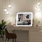 FENNIO Gold Vanity Mirror with Lights 22"x19", LED Lighted Makeup Mirror, Large Makeup Mirror, Make up Mirror with Lighting,Touch Screen with 3-Color Lighting,Dimmable,for Vanity Desk Tabletop