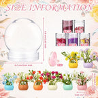 Fiwochic 16 Sets Flower Snow Globes Kit with 16 Clear Plastic Globes, 8 Styles Resin Flower Bouquets, Bottles Glitter, Mini Hot Glue Gun with Glue Sticks and Ribbon for DIY Crafts