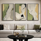 Large Framed Abstract Wall Art for Living Room, 3 Piece Modern Canvas Prints Paintings, Minimalist Green Beige Yellow Color Block Pictures for Hallway Dining Room Bedroom Office Wall Decor 24x36 In