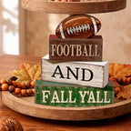 Lineshading 4 Pcs Football Table Decorations Football & Fall Wooden Stacked Block Decor Sport Game Centerpiece Decorative Rugby Block Gift for Fans Club Tailgate Birthday Party Shelf Fireplace Decor