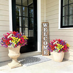 Artificial Flowers for Outdoors Decoration, 12 Bundles Fake Plastic Flower Plant, Faux Colorful Silk Morning Glory Petunias for Spring Summer Outside Garden Porch Front Door Decor, Six Mixed