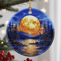 Christmas Ornaments, 2.8 Inch Ceramic Hanging Ornament, Christmas Tree Ornaments, Xmas Decorations, Holiday Decorations, Holiday Party Gifts, and Xmas Gift Ideas - Full Moon Over Forest Lake
