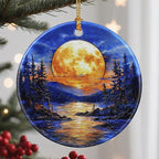 Christmas Ornaments, 2.8 Inch Ceramic Hanging Ornament, Christmas Tree Ornaments, Xmas Decorations, Holiday Decorations, Holiday Party Gifts, and Xmas Gift Ideas - Full Moon Over Forest Lake