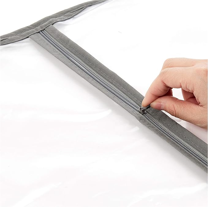 Amazon Basics Zippered PEVA Garment Bag, Dust Cover for Clothing Protection, Translucent White, 5-Pack