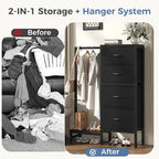 OLIXIS 4 in 1 Storage with Hanging Rack, Clothes Rack Shoes Rack, Bag Hook, Tall Storage Tower, Sturdy Frame for Bedroom Entryway Living Room Black