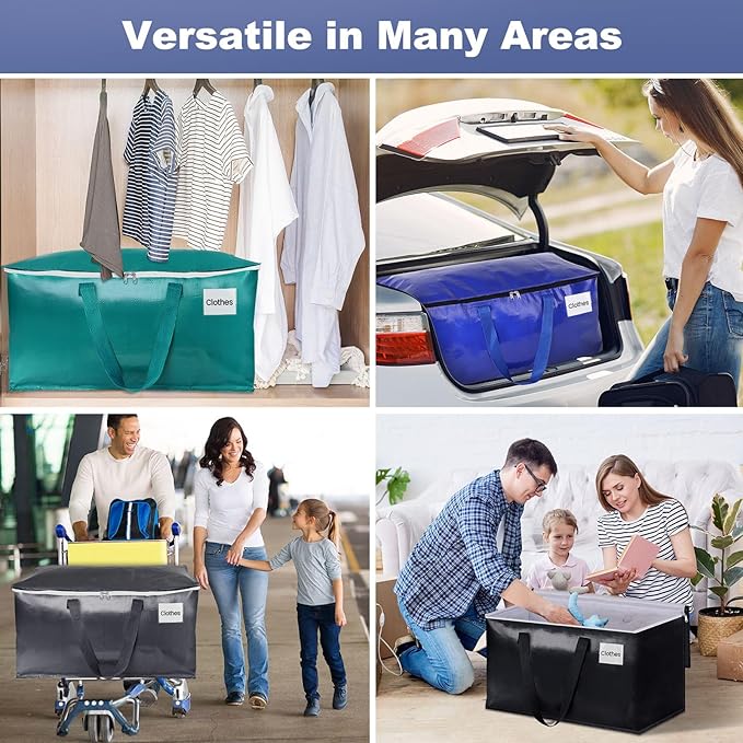 StorageRight Moving Bags-Heavy Duty Moving Boxes, Storage Totes with Zipper, Reinforced Handles and Tag Pocket-Collapsible Moving Supplies for moving, Storage and Travel 93L(Four Colors-6 Pack)