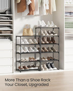 SONGMICS Shoe Rack, 10-Tier Shoe Organizer, Metal Storage Shelf, Upright or Upside Down, for 11-22 Pairs, for Entryway, 11.8 x 17.7 x 68.5 Inches, Black ULSA25BK