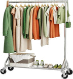 Heavy Duty Rolling Clothes Rack with Wheels and Shelves, 450 lbs Capacity, Portable Garment Rack for Hanging Clothes, Standing Wardrobe for Closet, Bedroom, Commercial Use, Chrome