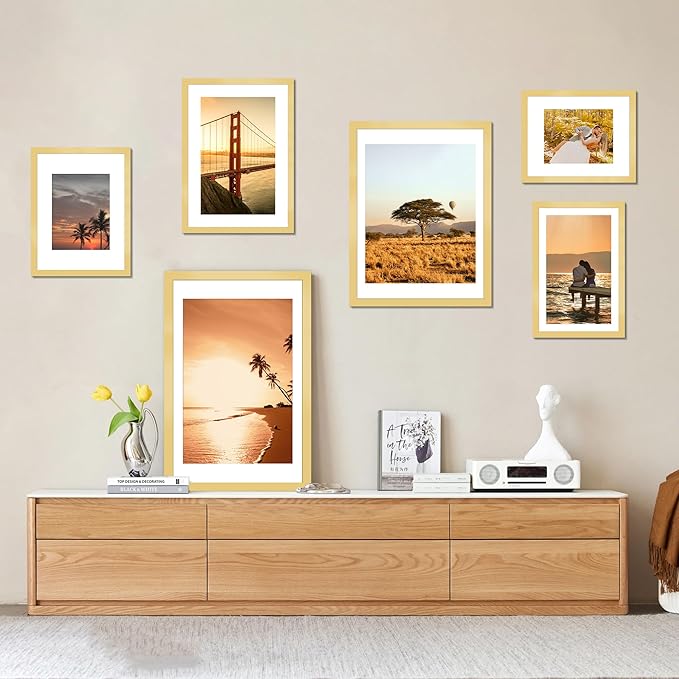 16x16 Picture Frame 3 Pack - Gold Poster Frame Display Pictures 12x12 with Mat or 16 x 16 Without Mat for Wall Hanging Horizontal and Vertical