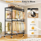 P4 Plus Rolling Clothes Rack Heavy Duty, Clothing Racks for Hanging Clothes, Free Standing Garment Racks with Wheels, Portable Closet Rack 45''W × 20.5''D × 80.5''H, Max Load 570 Lbs, Black
