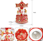 Christmas Carousel Music Box with Lights, Rotating Wind Up Musical Merry-Go-Round Figurine, Hand Painted Holiday Collectible Decor, Plays Jingle Bells, Gift for Kids, Girls, Women
