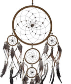 OMA Dream Catcher Wall Hanging with Tiger Eye Stones and Feathers, Brown Suede Traditional Dream Catcher Boho Home Decor Bedroom Decoration Gift Large Size - 28" Long x 9" Diameter