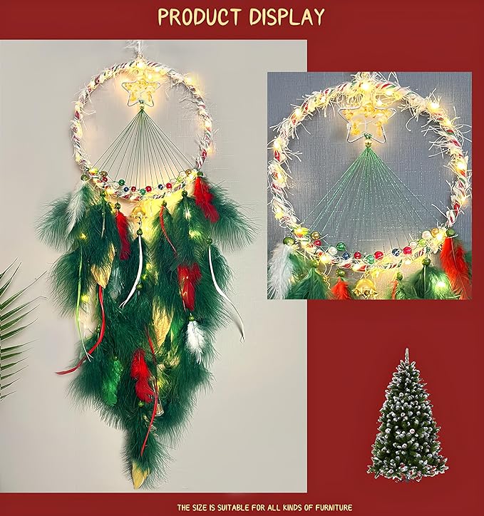 Christmas Star Dream Catcher with Lights Handmade Christmas Dreamcatcher Hanging Decoration Home Wall Craft Ornament