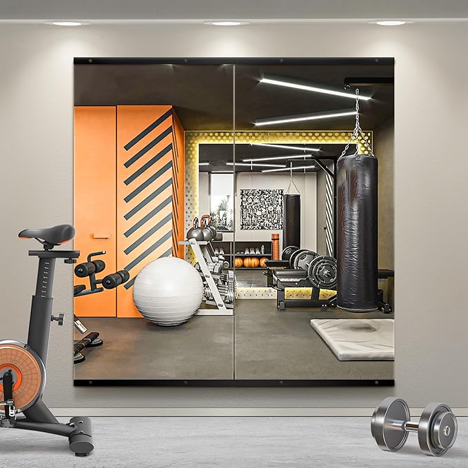 TRAHOME Home Gym Mirror for Wall,50x25x2PCS Full Length,Glass Frameless Body Large Mirror for Home Gym,Workout,Bedroom,Garage(Black)