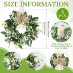 4 PCS Small Eucalyptus Leaves Cabinet Wreath Artificial Mini Spring Summer Greenery Kitchen Wreaths Vintage Swags Wreath with Retro Burlap Ribbon for Farmhouse Rustic Home Door Wedding Wall Decor
