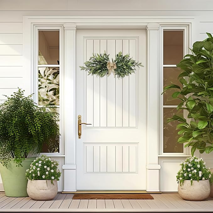 Greenery Garland Swag, 60cm Artificial Olive Branches Swags with Bow, Rustic Eucalyptus Garland Wreaths for Wedding Arch Party Wall Home Decorations