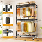 P5 Rolling Clothes Rack Heavy Duty, Clothing Racks for Hanging Clothes, Metal Garment Rack with Wheels, 3-Tier Portable Closet Rack 39.4'' W × 20.5'' D × 80.5'' H, Max Load 650 Lbs, Black