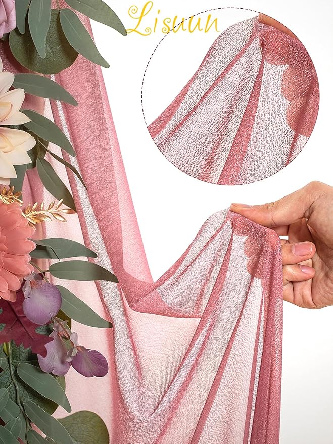 Lisuun Wedding Arch Flowers, Artificial Flowers for Decoration, 2pcs Flower Swag and 1 pcs Semi-Sheer Chiffon Table Runner Swag for Beautiful Dream Wedding Ceremony Floral Decor - Pack of 3