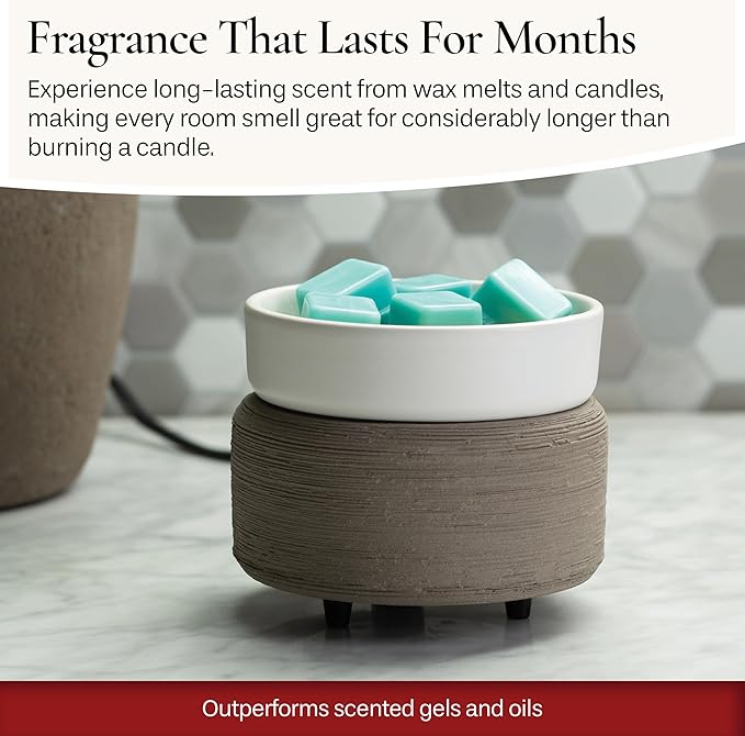 Candle Warmers ETC 2-in-1 Candle and Fragrance Warmer for Warming Scented Candles or Wax Melts and Tarts with to Freshen Room, Gray Texture