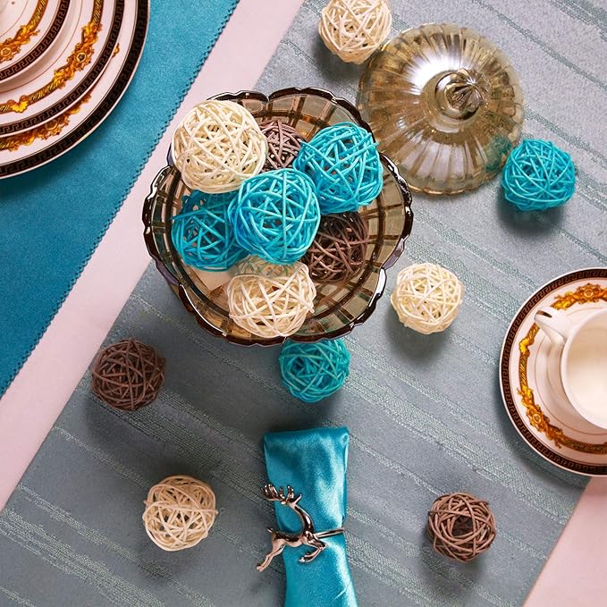 Yaomiao 15 Pieces Wicker Rattan Balls Decorative Orbs Vase Fillers for Craft, Party, Wedding Table Decoration, Aromatherapy Accessories, 1.8 Inch(Light-Blue White Gray)