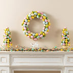 Glitzhome 18" Easter Wreath with Eggs Spring Front Door Decoration Artificial Eggs Wreath for Home Party and Holiday Celebrations