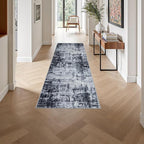 2'x6' Runner Rug Washable Rug: Modern Abstract Soft Thin Runner Rug Dark Black