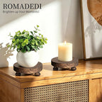 Romadedi Farmhouse Wood Riser for Display- 2 pcs Rustic Decor Mini Wooden Pedestal Decorative Round Tray for Home Table Bathroom Counter Shelf Kitchen, Brown