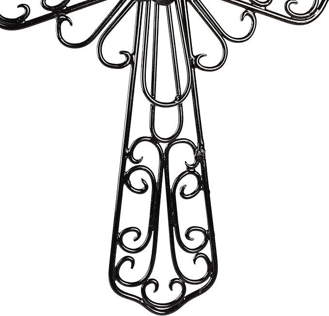 RELY+ Black Wall Cross 14X10 Inch Living Room Décor Outdoor Crucifix Wall Décor Metal Wall Art Decorative Hanging Iron Wrought Wall Décor Crosses for Rustic Indoor Home Valentine's Day Decorations