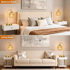 QiMH Industrial Table Lamp for Bedroom Set of 2, Champagne Glass Beside Lamp with USB A&C Ports, Stepless Dimmable Gold Lamps, Nightstand Lamps for Living Room, Office, Home Decor(Bulb Included)