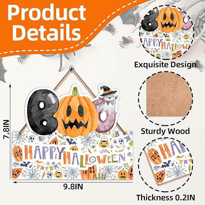 1PCS Halloween Decoration Wooden Wall Sign, Boo Hanging Sign for Front, Happy Halloween Welcome Sign, Wall Decor for Room Party Indoor Home Decor, Party Decor Supplies