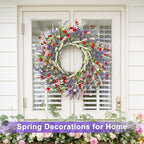 LZNPA 26 Inch Large Lavender Wreath for Front Door Greenery Summer Spring Wreaths for Front Door Wreaths for Front Door All Seasons for Wedding Farmhouse Wall Porch Window Decor(Red Pink Lavender)