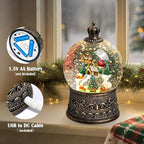 Snow Globe Christmas Decorations for Home Auto Snowfall Glitter Music Collection Santa Reindeer Train Snowy Village Scene with 6H Timer USB/Battery Powered 105mm Globe