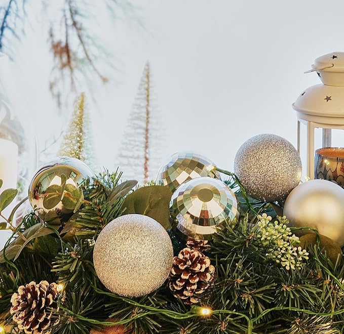 Emopeak 4Pcs Christmas Balls Ornaments for Xmas Christmas Tree - 4 Style Shatterproof Christmas Tree Decorations Hanging Ball for Holiday Wedding Party Decoration (Silver, 4"/10CM)