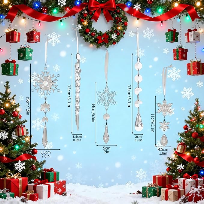 Christmas Ornaments for Tree Decorations - Hanging Acrylic Snowflake & Icicle Christmas Pendants for Winter Xmas Tree,New Year Party Supplies,DIY Holiday Décor