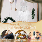 Luxury Dream Catchers - White Rooster Feather with Crystal Diamond, Lace Lanyard, Handmade Small Dreamcatcher for Bedroom, A Dream Catcher for Girls, Dream Catchers for Boys, Dream Catcher Wall Decor