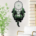Green and Black Dream Catcher Wall Decor Feather Dream Catchers with Luminous Bead Handmade Dreamcatcher Wall Hanging Ornament for Bedroom Living Room Home Decor