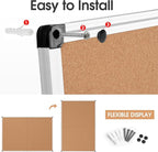 Extra Large Cork Bulletin Board 60" X 48", Foldable Notice Pin Board for Wall, Silver Aluminum Framed 5'x4' Corkboard, Wall Mounted Noticeboard with 36 Push Pins for School, Home & Office