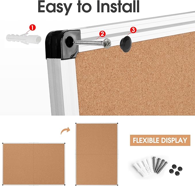 Extra Large Cork Bulletin Board 60" X 48", Foldable Notice Pin Board for Wall, Silver Aluminum Framed 5'x4' Corkboard, Wall Mounted Noticeboard with 36 Push Pins for School, Home & Office