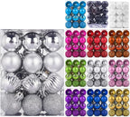 Emopeak 24Pcs Christmas Balls Ornaments for Xmas Christmas Tree - 4 Style Shatterproof Christmas Tree Decorations Hanging Ball for Holiday Wedding Party Decoration (Silver, 1.3"/3.2CM)