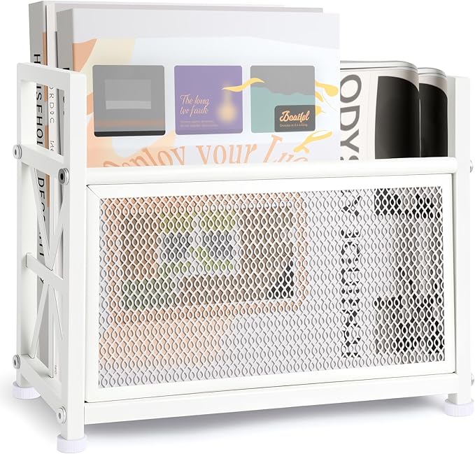 Magazine Rack & Holder – Multi-Purpose Storage Organizer for Magazines, Books, Newspapers, Mail, Tablets | Sturdy White Basket for Home, Office, Bathroom | Sleek Design & Easy Assembly